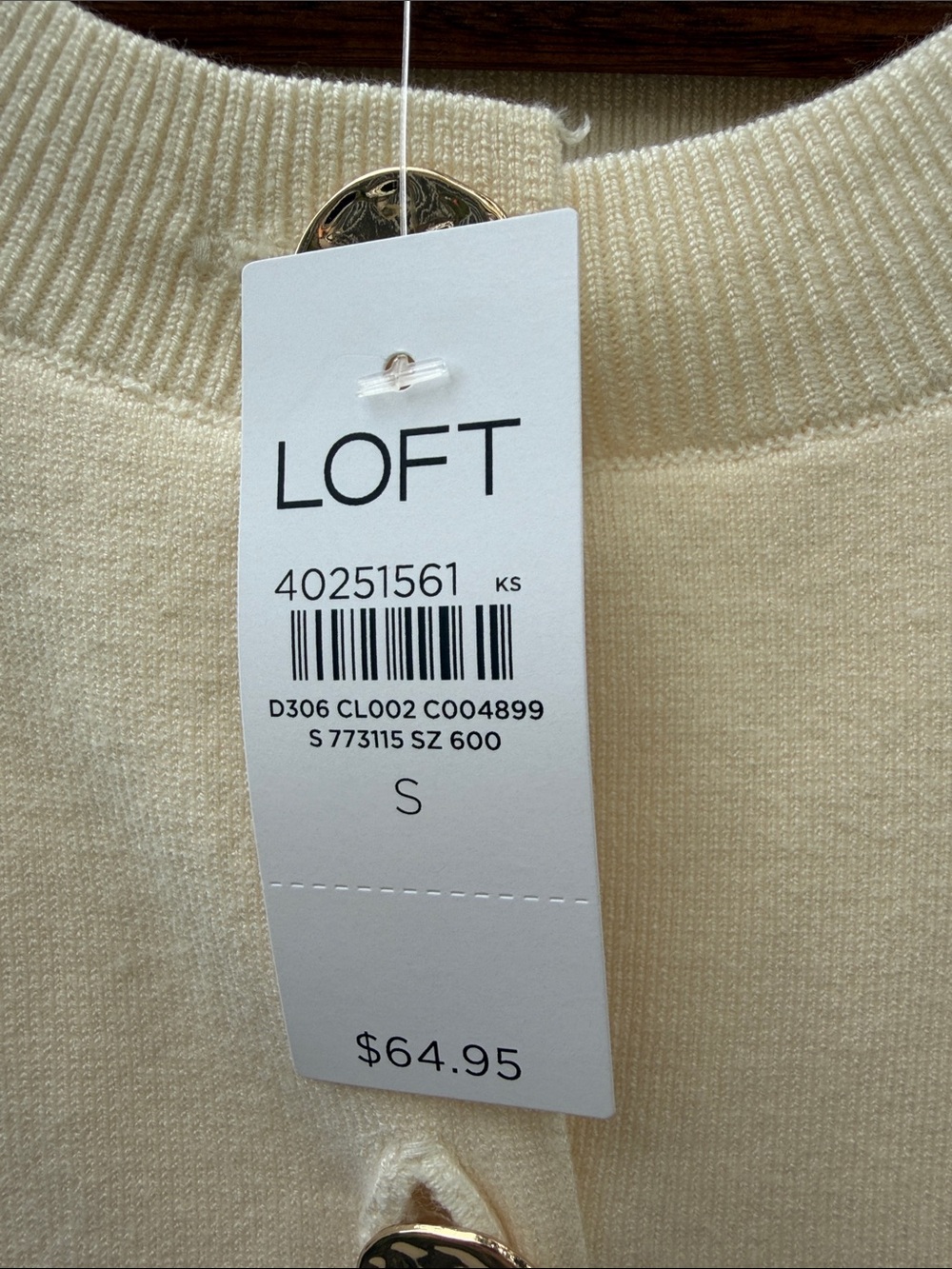 NWT LOFT Cream Button-Front Sleeveless Knit Top - Picture 3 of 4
